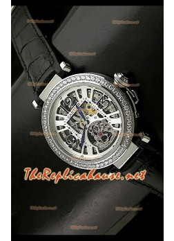 Cartier Pasha Ladies Skeleton Dial Watch in Black Strap