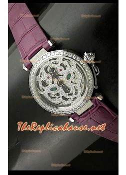 Cartier Pasha Ladies Skeleton Dial Watch in Dark Pink Strap