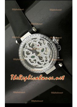 Cartier Pasha Ladies Skeleton Dial Watch in Black Strap