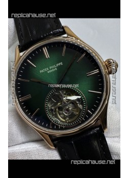 Patek Philippe Japanese Tourbillon Rose Gold Green Dial Japanese Replica Watch 