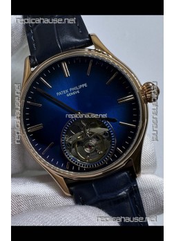Patek Philippe Japanese Tourbillon Rose Gold Blue Dial Japanese Replica Watch 