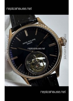 Patek Philippe Japanese Tourbillon Rose Gold Black Dial Japanese Replica Watch 