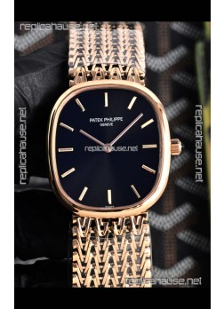 Patek Philippe Golden Ellipse 5738/1R-001 Rose Gold Black Dial Super Clone Watch 
