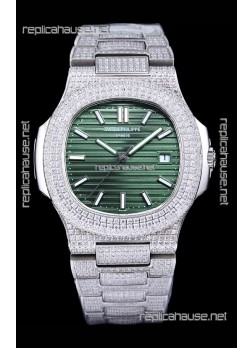 Patek Philippe Super Clone Nautilus 5711/1A Diamonds Paved Edition Green Dial