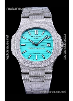 Patek Philippe Super Clone Nautilus 5711/1A Diamonds Paved Edition Tiffany Blue Dial