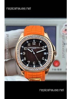 Patek Philippe Aquanaut 5167 Orange Strap Diamonds Bezel Super Clone Watch 