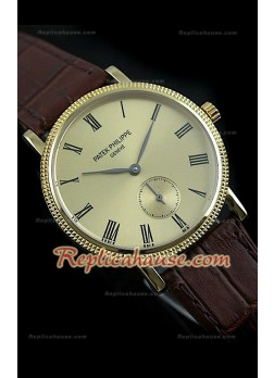 Patek Philippe Calatrava Japanese Replica Watch in Gold Dial