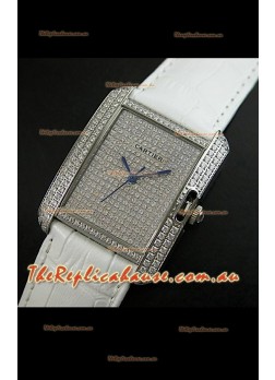 Cartier Tank Anglaise Ladies Replica Watch in Steel/White Strap