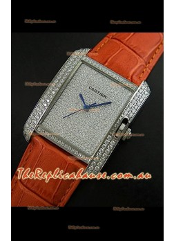 Cartier Tank Anglaise Ladies Replica Watch in Steel/Brown Strap