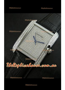 Cartier Tank Anglaise Ladies Replica Watch in Steel/Black Strap