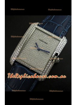 Cartier Tank Anglaise Ladies Replica Watch in Steel/Purple Strap