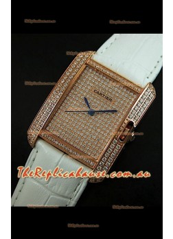 Cartier Tank Anglaise Ladies Replica Watch in Gold Case/White Strap