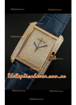 Cartier Tank Anglaise Ladies Replica Watch in Gold Case/Purple Strap