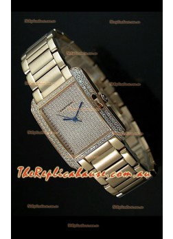 Cartier Tank Anglaise Ladies Replica Watch in Yellow Gold Case/Strap