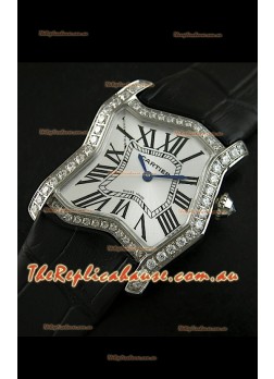 Cartier Tank Folle Ladies Replica Watch in Steel Case/Black Strap