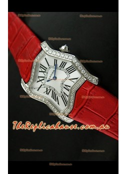Cartier Tank Folle Ladies Replica Watch in Steel Case/Red Strap