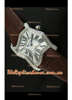 Cartier Tank Folle Ladies Replica Watch in Steel Case/Brown Strap