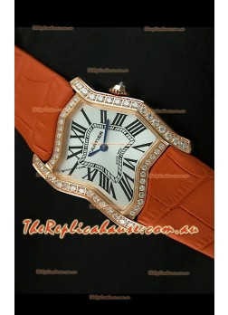 Cartier Tank Folle Ladies Replica Watch in Yellow Gold Case/Orange Strap