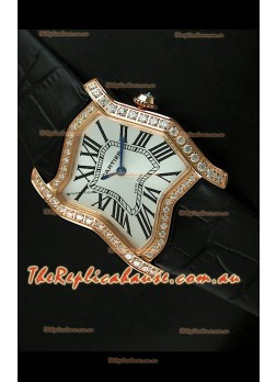 Cartier Tank Folle Ladies Replica Watch in Yellow Gold Case/Black Strap