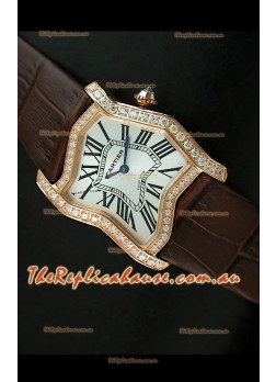 Cartier Tank Folle Ladies Replica Watch in Yellow Gold Case/Brown Strap