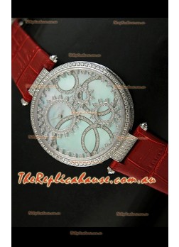 Cartier Replica Watch with Diamonds Embedded Dial Bezel in Steel Case/Red Strap