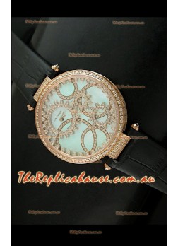 Cartier Replica Watch with Diamonds Embedded Dial Bezel in Gold Case/Black Strap