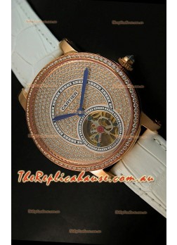 Ronde De Cartier Tourbillon Replica Watch Pink Gold Case - White Strap