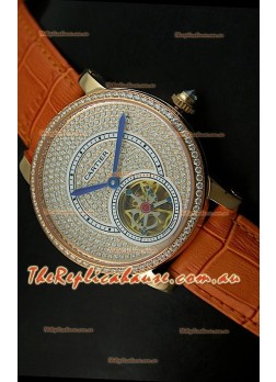 Ronde De Cartier Tourbillon Replica Watch Pink Gold Case - Brown Strap
