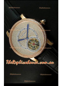Ronde De Cartier Tourbillon Replica Watch Pink Gold Case - Black Strap