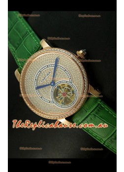 Ronde De Cartier Tourbillon Replica Watch Pink Gold Case - Green Strap