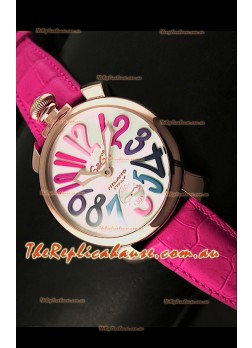 GaGa Milano Japanese Handwind Movement in Pink Strap - Pink Gold Casing