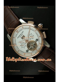 Mont Blanc Flying Tourbillon Japanese Replica Watch with Gold Bezel