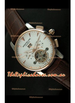 Mont Blanc Flying Tourbillon Japanese Replica Watch with Gold Bezel
