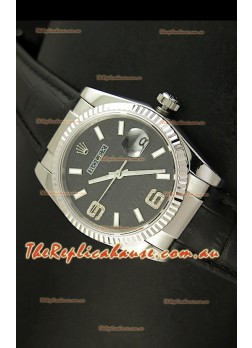 Rolex Replica Datejust Swiss Replica Watch - 37MM - Black Dial/Strap