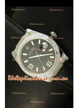 Rolex Replica Datejust Swiss Replica Watch - 37MM - Black Dial/Strap