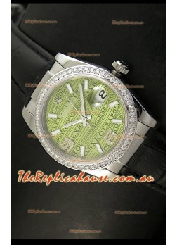 Rolex Replica Datejust Swiss Replica Watch - 37MM - Black Strap Green Dial