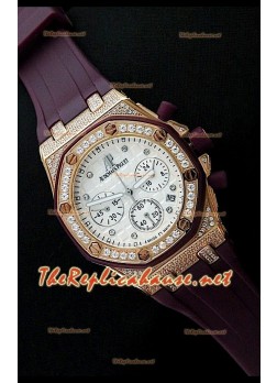 Audemars Piguet Royal Oak Ladies Chronograph White Dial Watch in Rose Gold