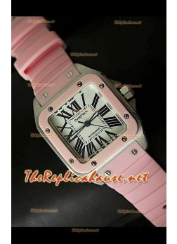 Cartier Santos 100 Swiss Ladies Automatic Watch in Pink - 33MM