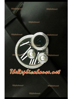 Perles de Cartier Swiss Ladies Watch in Stainless Steel Black Dial