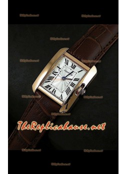 Cartier Tank Francaise Ladies Watch Dark Brown Strap Gold Case
