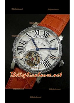 Cartier Calibre Japanese Tourbillon Light Brown Strap Watch