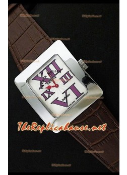 Franck Muller Infinity Ladies Replica Watch in Brown Leather - Purple Numerals