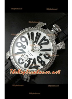 GaGa Milano Manuale Japanese Watch White Dial Diamonds Bezel