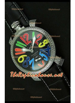 GaGa Milano Manuale Japanese Watch Black Dial Colored Hours