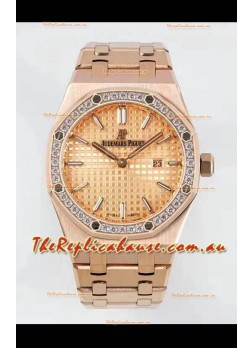 Audemars Piguet Royal Oak 33MM Rose Gold Casing Gold Dial 1:1 Mirror Replica Watch