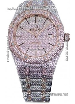 Audemars Piguet Royal Oak 15400 Iced Out Stick Markers Dial in Two Tone Rose Gold Casing Swiss Replica Watch