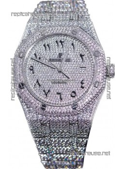 Audemars Piguet Royal Oak 15400 Iced Out Arabic Dial in Stainles Steel Casing Swiss Replica Watch