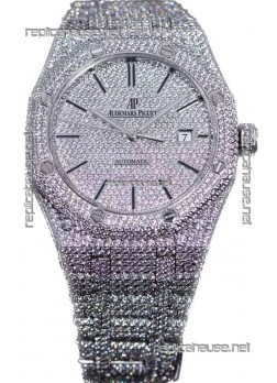 Audemars Piguet Royal Oak 15400 Iced Out Stick Dial in Stainles Steel Casing Swiss Replica Watch