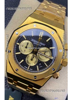 Audemars Piguet Royal Oak Chronograph Yellow Gold Black Dial Steel Strap Swiss Replica Watch