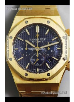 Audemars Piguet Royal Oak Chronograph Yellow Gold Blue Dial Steel Strap Swiss Replica Watch